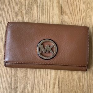 MK Brown Leather Wallet Tortoise-shell Detail